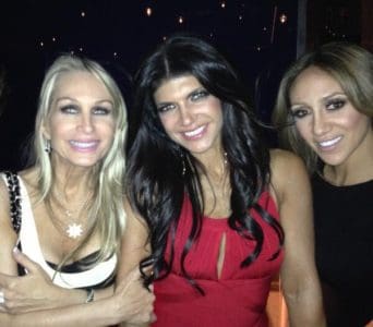 RHONJ's Kim D, Teresa Giudice and Melissa Gorga pose for photo while filming