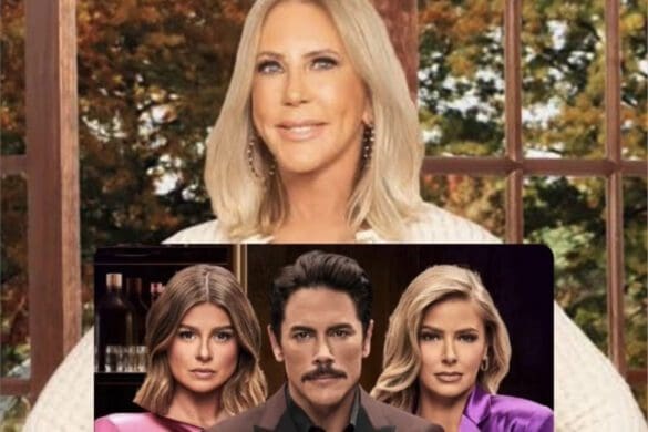RHOC OG Vicki Gunvalson poses for RHUGT cast photo; Raquel Leviss, Tom Sandoval, and Ariana Madix pose for Pump Rules season ten cast photo