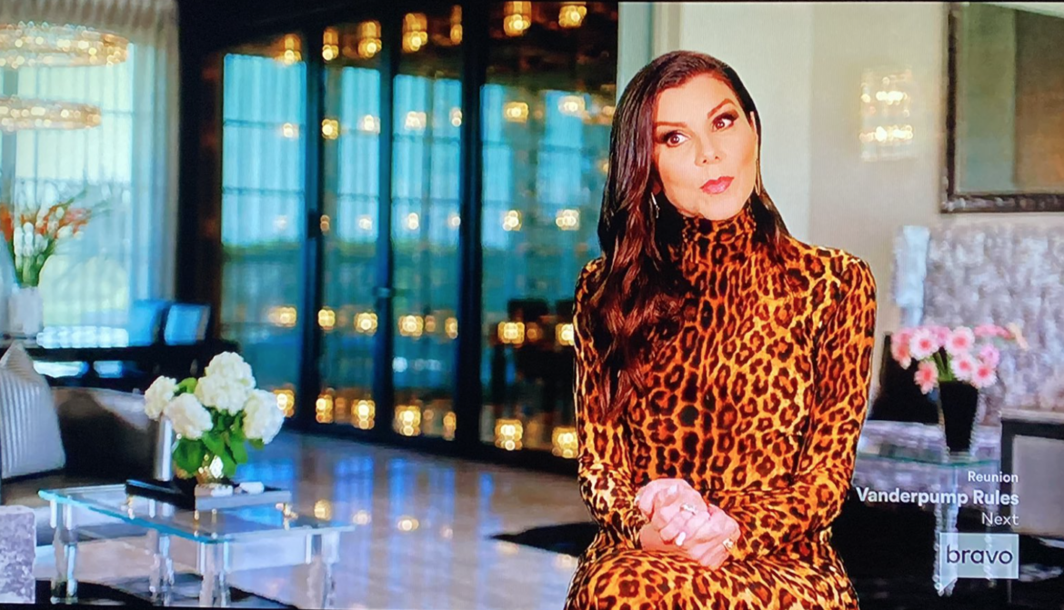 RHOC Season 17 Premiere Recap Heather Dubrow wears leopard dress for RHOC season 17 confessional