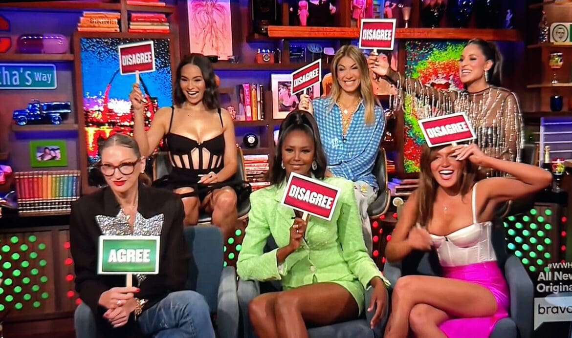 RHONY reboot: Let’s Discuss RHONY season 14 stars Sai De Silva, Ubah Hassan, Erin Dana Lichy, Jenna Lyons, Jessel Taank, and Brynn Whitfield appear on WWHL (Bravo)