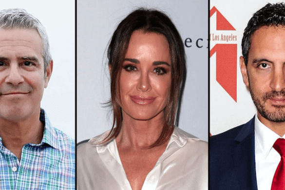 Andy Cohen, Kyle Richards and Mauricio Umansky on red carpet.