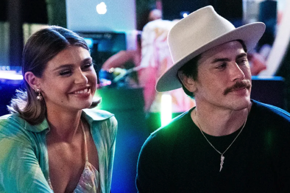 Tom Sandoval and Rachel Leviss aka Raquel Leviss Raquel Leviss smile while hanging out at event on Vanderpump Rules