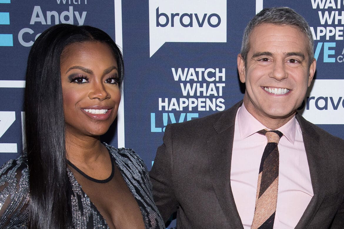 andy-cohen-kandi-burruss-rhoa-exit RHOA alum Kandi Burruss with Andy Cohen at WWHL Clubhouse
