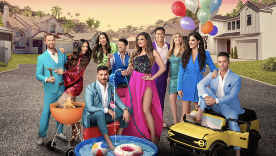 bravo-the-valley-season-one-cast-photo Jax Taylor and Brittany Cartwright, Kristen Doute and Luke Broderick, Danny and Nia Booko, Jesse and Michelle Lally, and Jason and Janet Caperna pose for The Valley season one cast photo.
