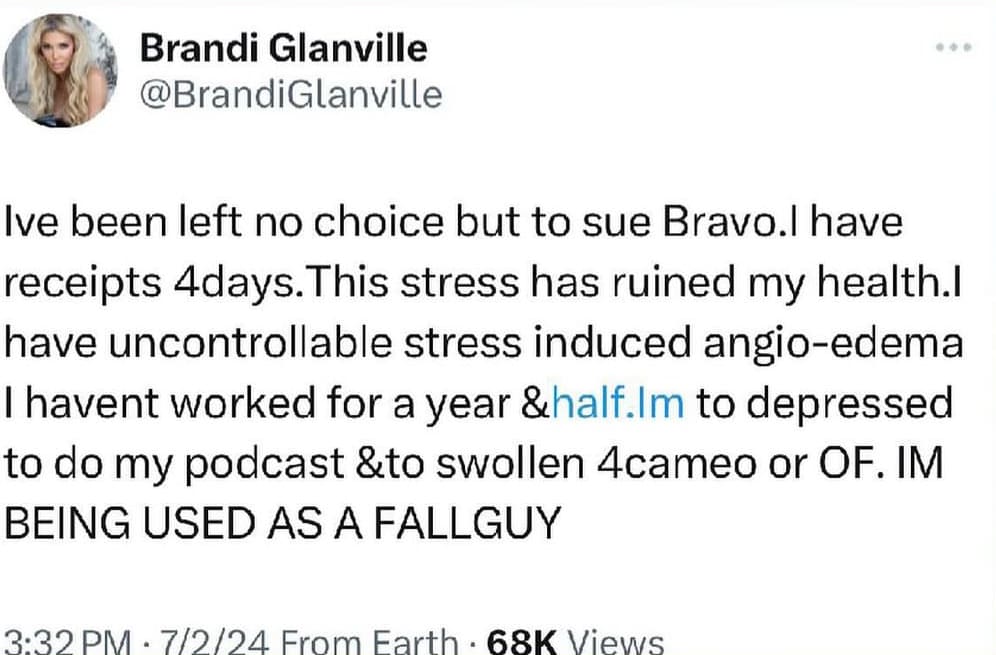 Brandi Glanville reveals she's considering taking legal action against Bravo