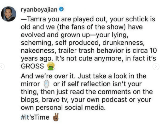 Ryan Boyajian calls out Tamra Judge's gross behavior and her pathetic apology