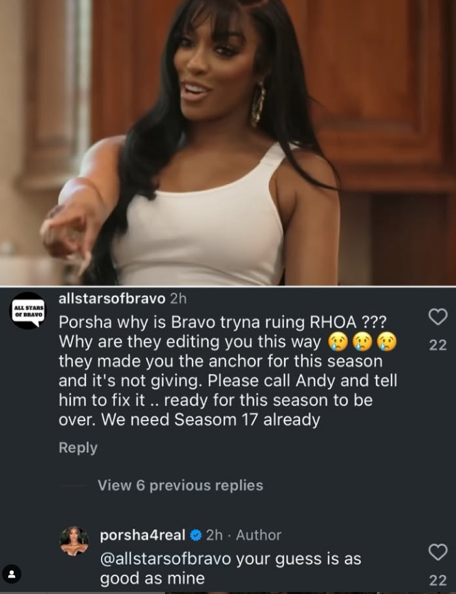 Porsha Williams Calls Out Bravo Over “Bad Edit” on Real Housewives of Atlanta 7 Porsha Williams Calls Out Bravo Over “Bad Edit” on Real Housewives of Atlanta