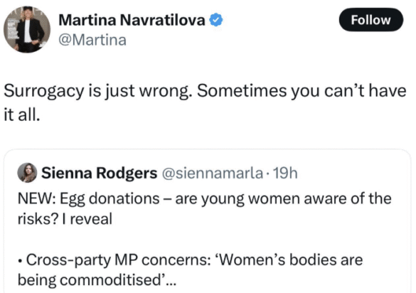 Julia Lemigova Distances Herself from Wife's Martina Navratilova’s Surrogacy Comments: “I Completely Disagree”