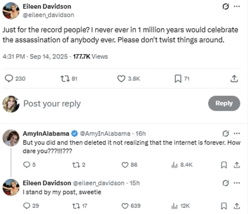 Former RHOBH Star Eileen Davidson to Critics After Saying Charlie Kirk Caused His Own Murder: ‘I Stand By It, Sweetie’