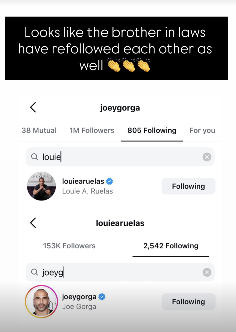 Gia Giudice and Joe Gorga Re-Follow Each Other on Instagram After Reported Reconciliation