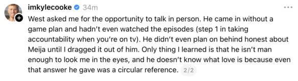 Kyle Cooke Says West Wilson “Isn’t Man Enough” And Failed To Take Accountability After Summer House Bonus Episode