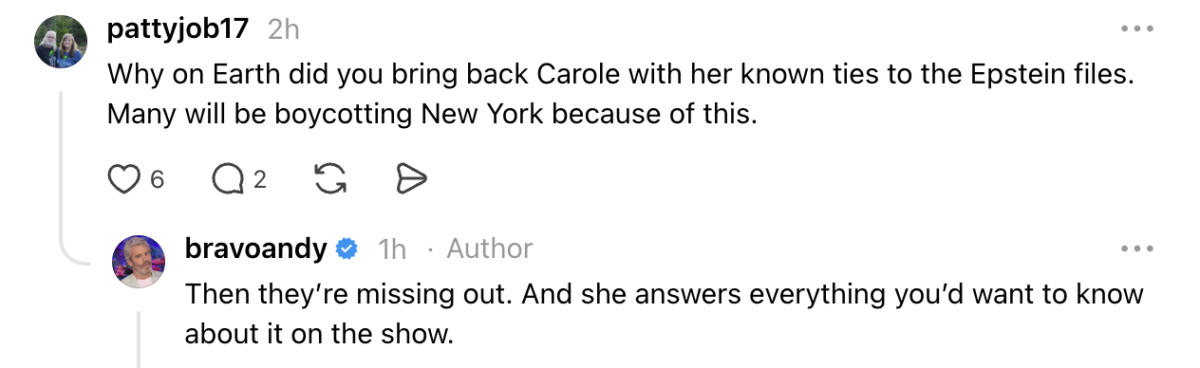 Andy Cohen Says Carole Radziwill Answers “Everything” About Epstein Files Amid Fans Threatening To Boycott RHONY