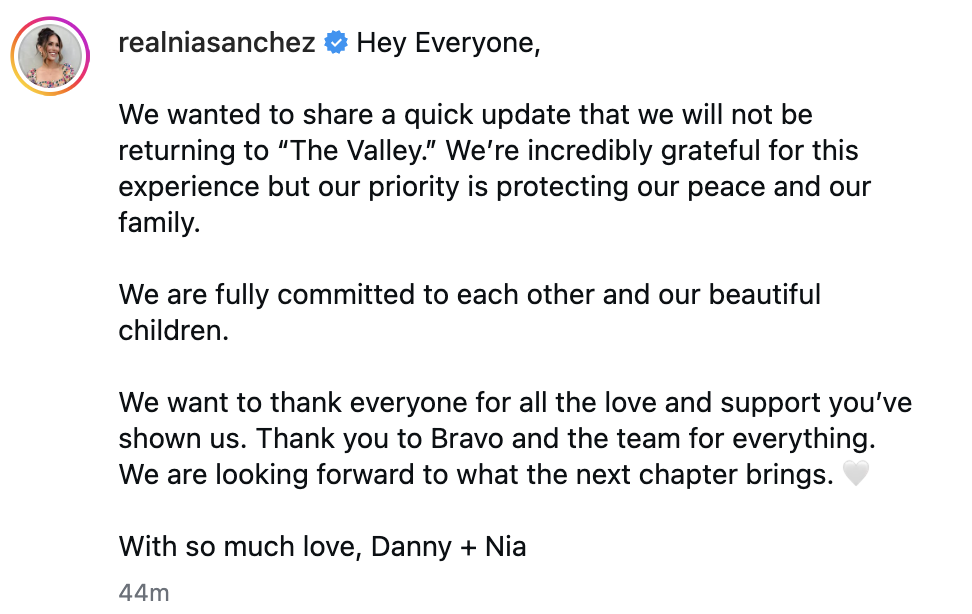 Nia Sanchez And Danny Booko Quit The Valley After Three Seasons As Scheana Shay Tells Them To “Protect Your Peace”