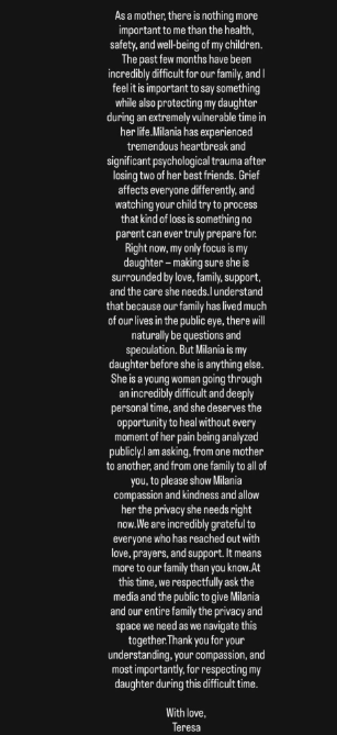 Teresa Giudice Says Milania Is Suffering “Significant Psychological Trauma” After Bodycam Footage Surfaces