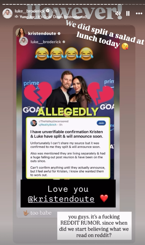 Kristen Doute And Luke Broderick Shut Down Breakup Rumors As Luke Jokes About What They Actually “Split”